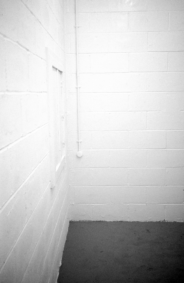 The 323 breeze blocks comprising the walls of a former materials shop at Byam Shaw were painted white; colour was introduced by way of colour names from a Dulux chart written in pencil on every block, each wall a different ‘colour’.