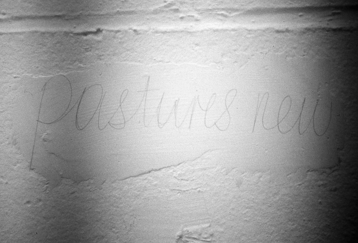 The 323 breeze blocks comprising the walls of a former materials shop at Byam Shaw were painted white; colour was introduced by way of colour names from a Dulux chart written in pencil on every block, each wall a different ‘colour’.